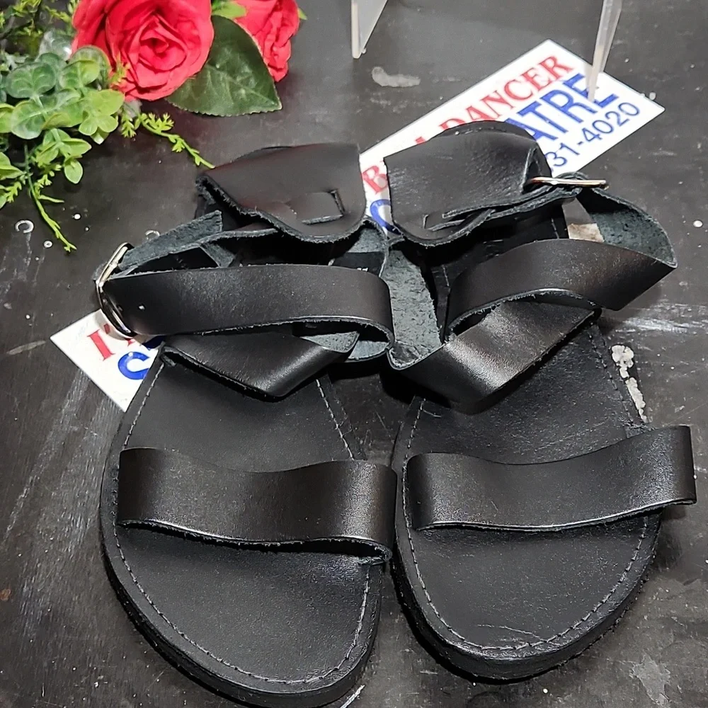 BRAVE SOLES The Jasmine Black Leather Upper Tire Soles Sandals 10